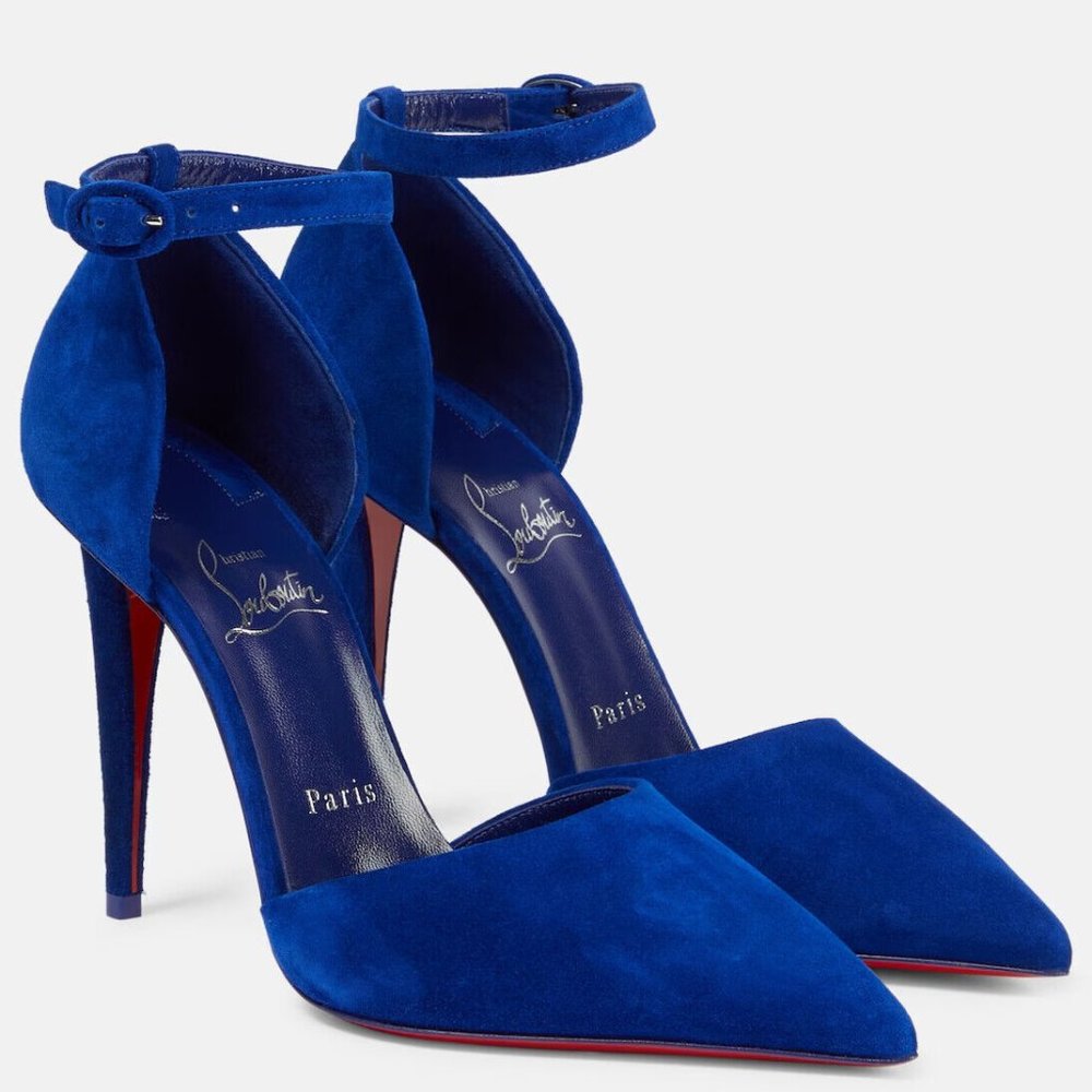 Christian Louboutin Cobalt Blue Suede Ankle-Strap Pumps